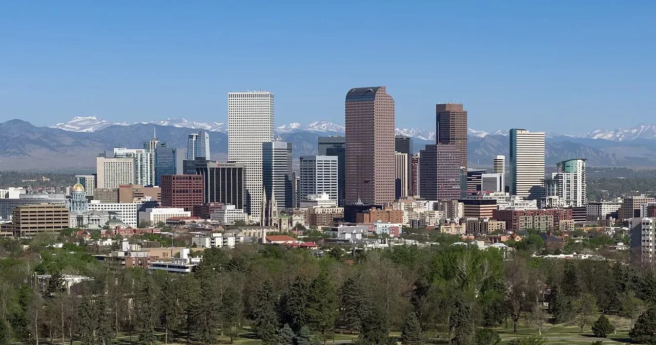 Denver cityscape and surrounding landscape